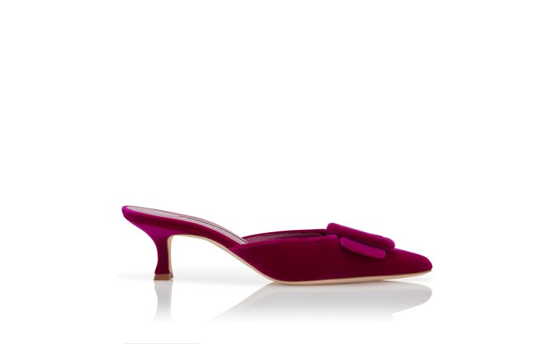 Side view of Maysale, Purple Velvet Buckle Detail Mules - AU$1,275.00