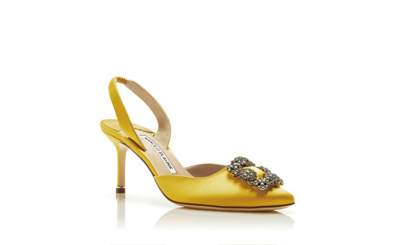 Hangisli, Yellow Satin Jewel Buckle Slingback Pumps - £945.00