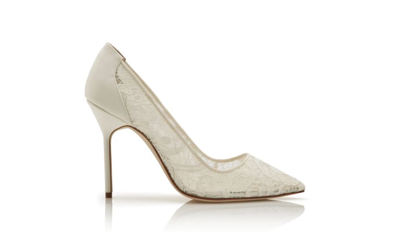 Side view of Bbla bride, White Lace Pointed Toe Pumps - CA$1,135.00