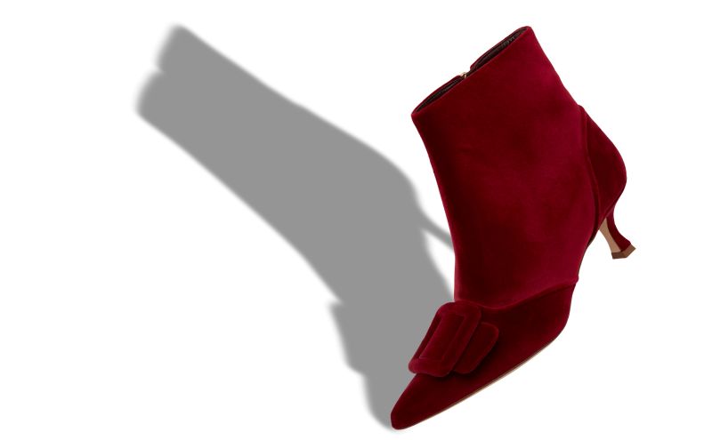 Baylow, Red Velvet Buckle Detail Ankle Boots - AU$2,235.00