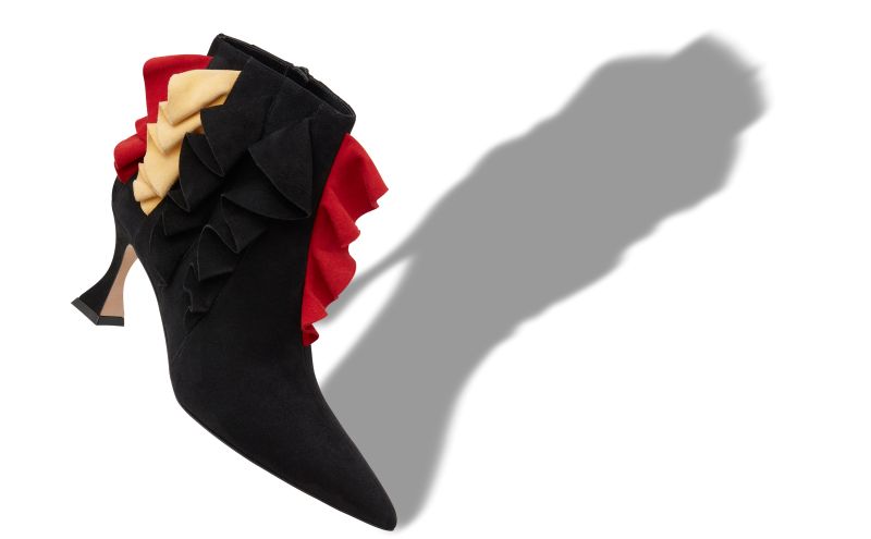 Pompa, Black Suede Ruffled Detail Ankle Boots - £648.00 