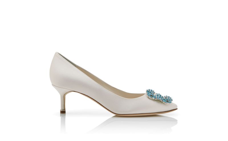 Side view of Hangisi bride 50, White Satin Jewel Buckle Pumps - AU$1,985.00