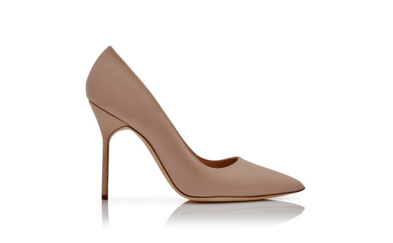 Side view of Bb patent, Beige Patent Leather Pointed Toe Pumps - CA$1,115.00