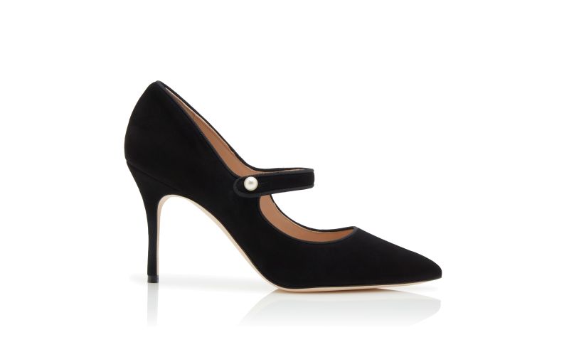 Side view of Camparipearl, Black Suede Mary Jane Pumps
 - US$915.00