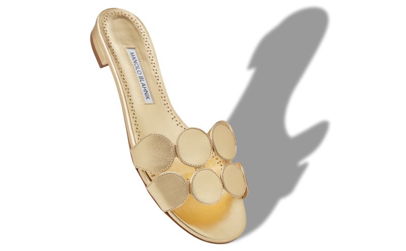 Haribalmuflat, Gold Nappa Leather Flat Sandals - US$875.00 