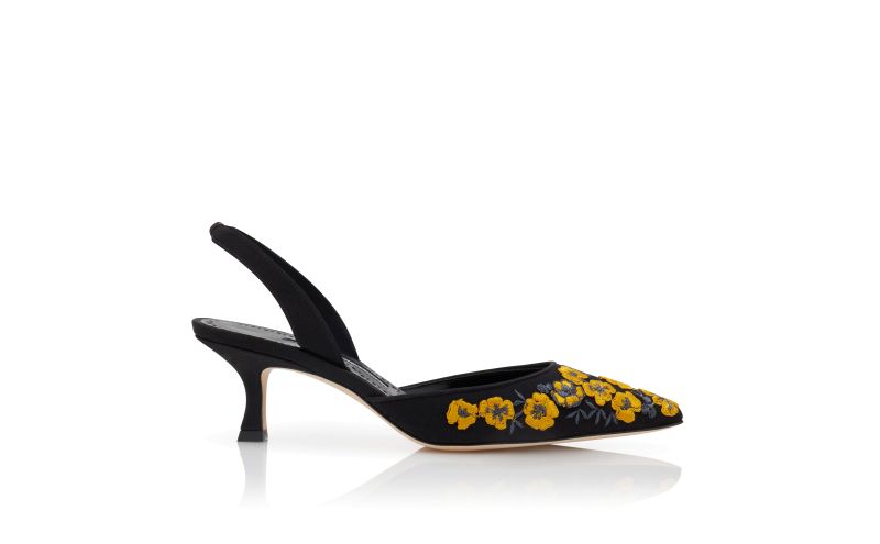 Side view of Carolyne, Black and Yellow Silk Slingback Pumps - AU$2,155.00