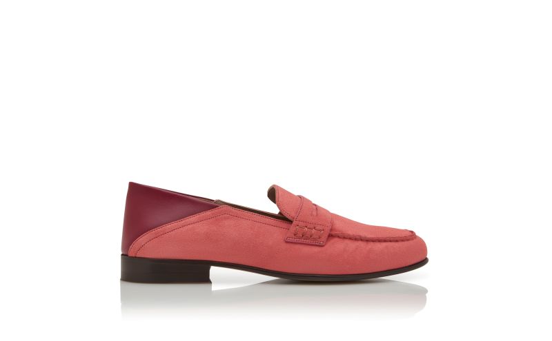 Side view of Plymouth, Pink Suede Penny Loafers  - CA$1,275.00