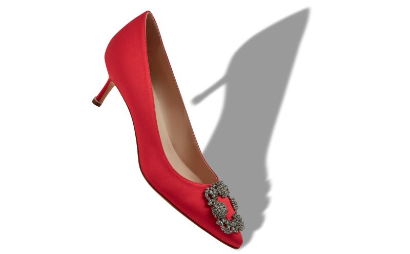 Hangisi 50, Red Satin Jewel Buckle Pumps - £1,035.00 