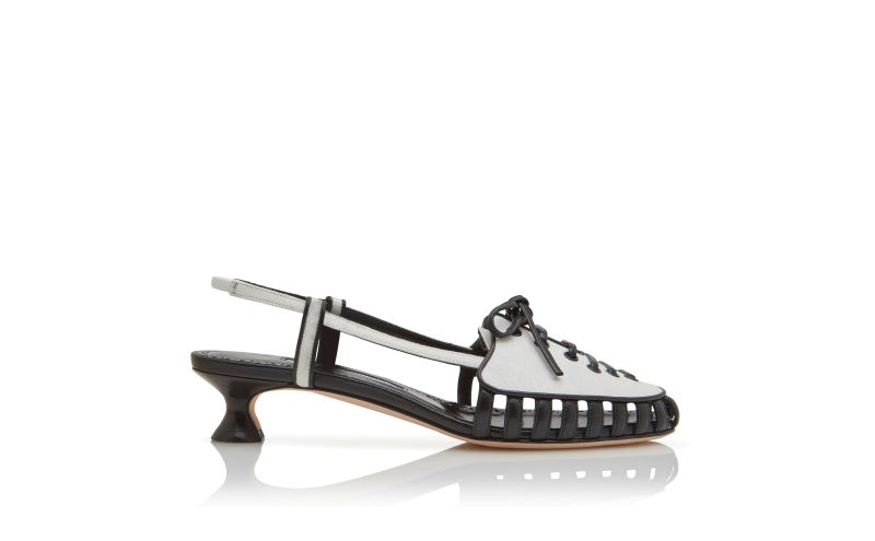 Side view of Egabya, Cream and Black Nappa Leather Slingback Pumps - €1,075.00