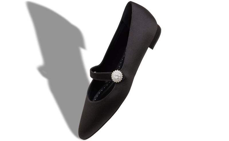 Marijanaflat, Black Satin Embellished Mary Jane Flat Pumps - £447.00