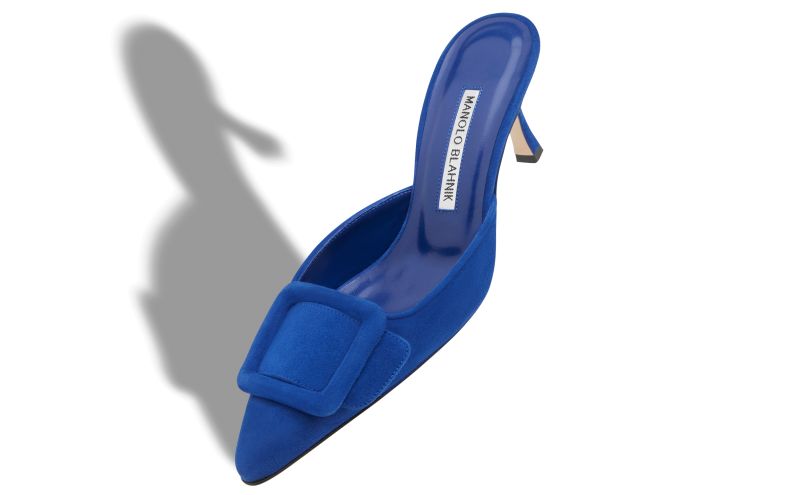 Maysale 70, Blue Suede Buckle Detail Mules
 - US$795.00