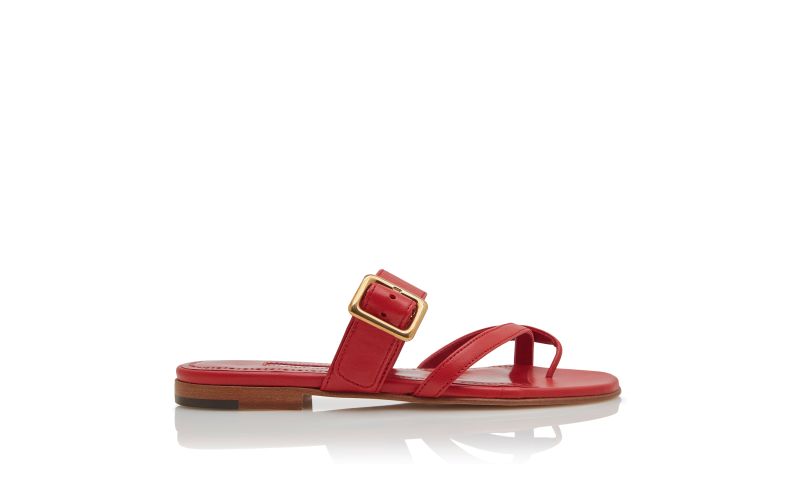 Side view of Thalusa, Red Nappa Leather Flat Sandals - CA$1,185.00