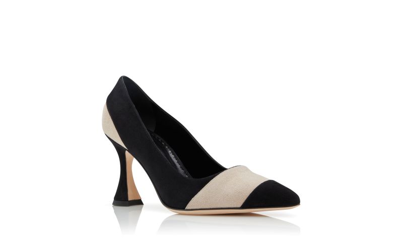 Chalabiya, Black and Beige Suede Pointed Toe Pumps - US$875.00