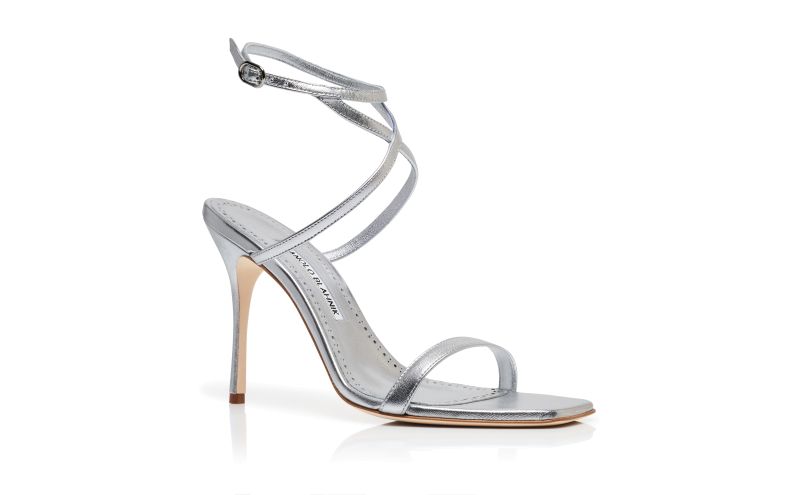 Strania, Silver Nappa Leather Ankle Strap Sandals  - US$745.00