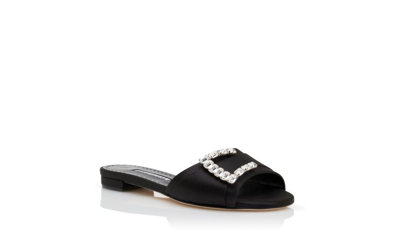 Ramiflat, Black Satin Embellished Flat Sandals - US$1,075.00