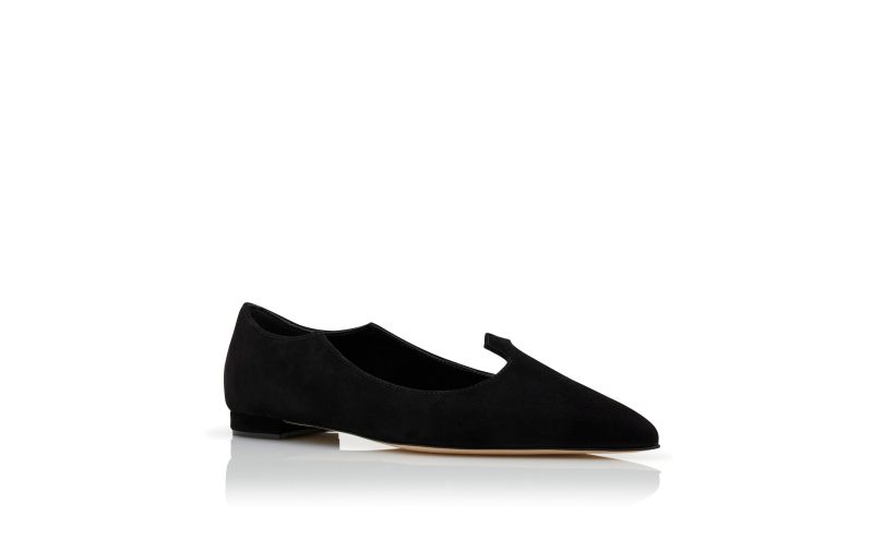 Ovidia, Black Suede Scalloped Flat Pumps - £298.00