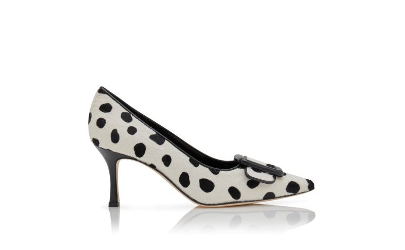 Side view of Maysalepump 70, White and Black Calf Hair Buckle Detail Pumps - €945.00