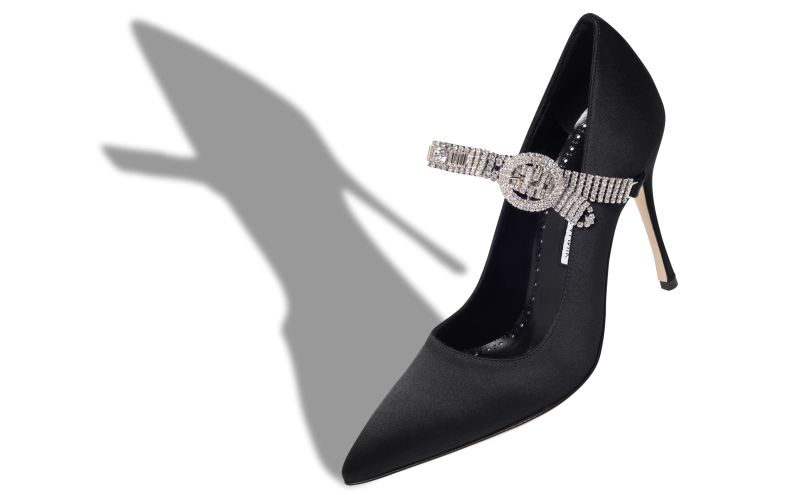 Hamedi, Black Satin Jewel Embellished Pumps - US$1,425.00