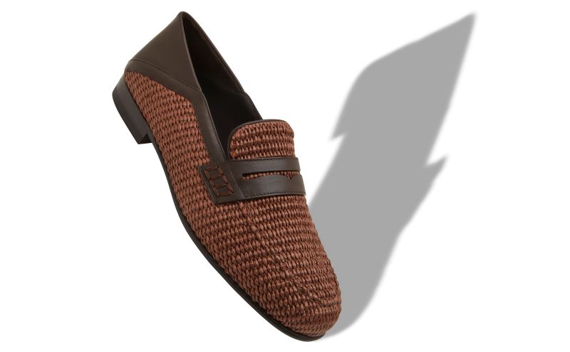 Padstow, Dark Brown Raffia Penny Loafers - US$895.00 