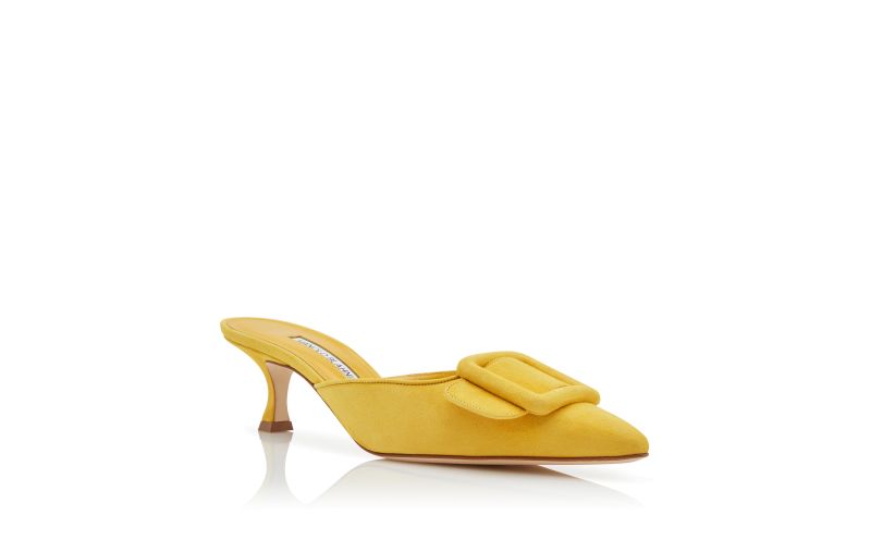 Maysale, Yellow Suede Buckle Mules - US$875.00