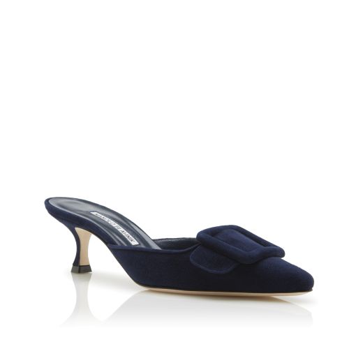 Navy Blue Suede Kitten Heel Mules