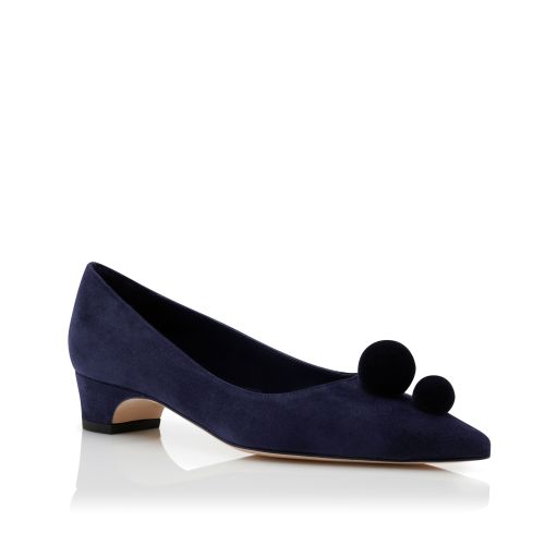 Navy Blue Suede Pom Pom Detail Pumps