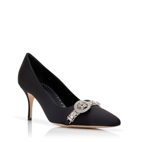 Black Satin Jewel Embellished Pumps