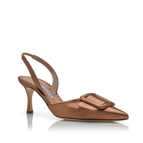 Bronze Cotton Slingback Pumps