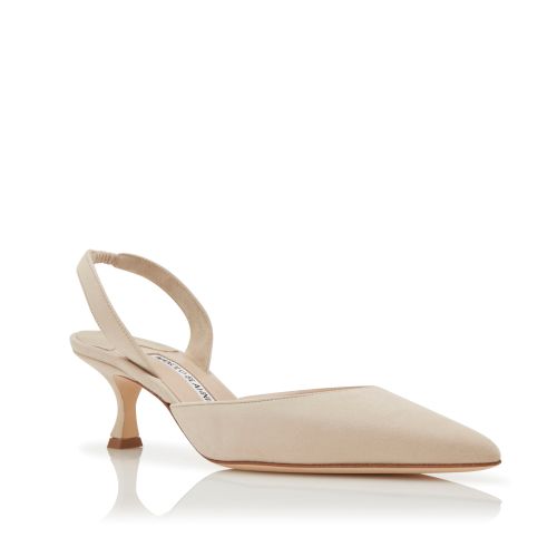 Light Beige Suede Slingback Pumps