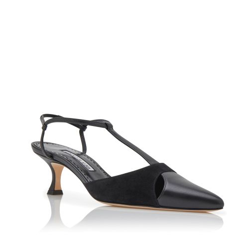 Black Nappa Leather T-Bar Pumps