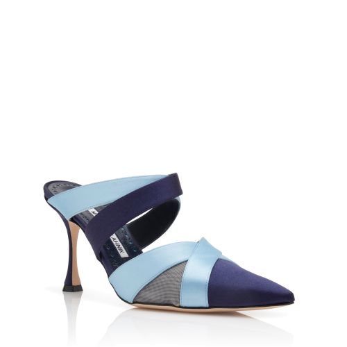 Blue Satin Crossover Mules