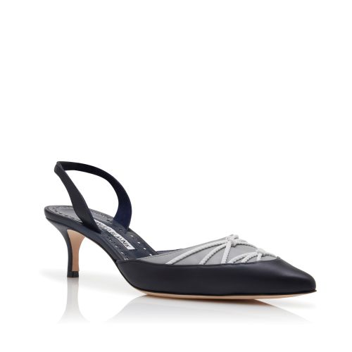 Navy Blue Nappa Leather Slingback Pumps