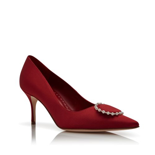 Red Satin Pearl Detail Pumps 