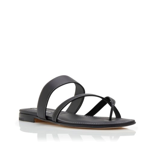 Black Calf Leather Crossover Flat Sandals