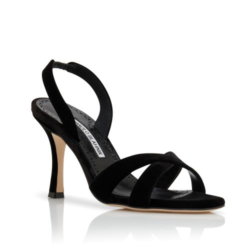 Black Velvet Slingback Sandals