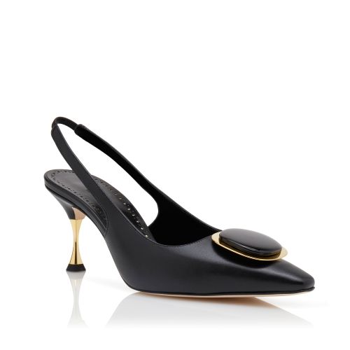 Black Nappa Leather Slingback Pumps