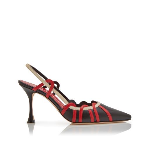 Black, Red and Cream Nappa Leather Slingback Pumps