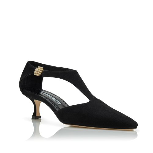 Black Suede Pearl Detail Pumps