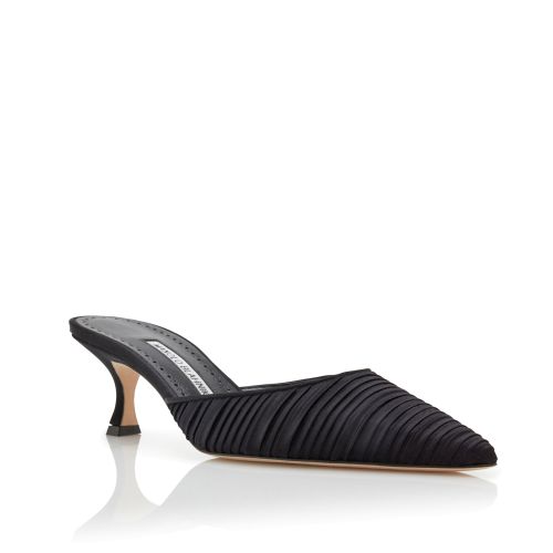 Black Satin Pointed Toe Mules