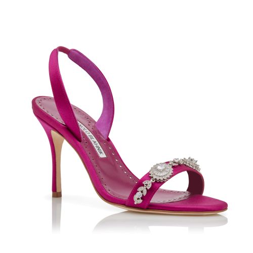 Pink Satin Embellished Slingback Sandals