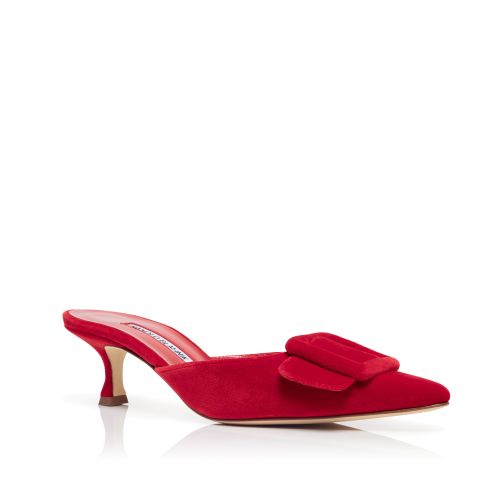 Red Velvet Buckle Detail Mules