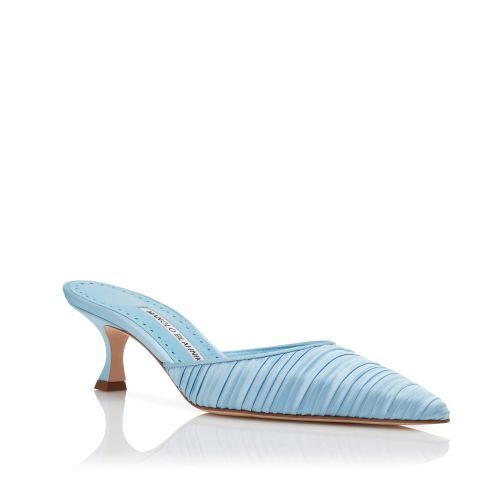 Light Blue Satin Pointed Toe Mules