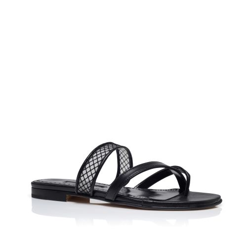 Black Nappa Leather Flat Sandals