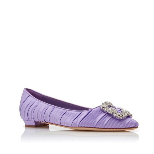 Purple Satin Jewel Buckle Flat Pumps