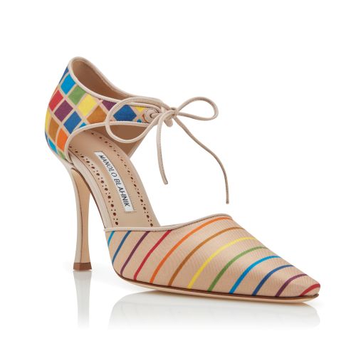 Multicoloured Silk Ankle Strap Pumps