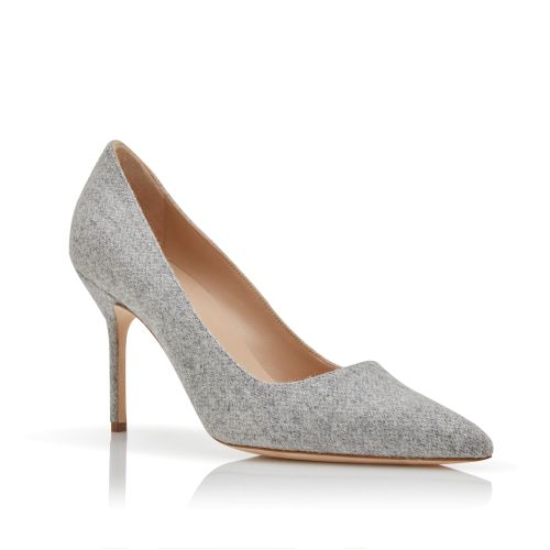 Grey Wool Pointed Toe Pumps