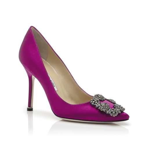 Fuchsia Satin Jewel Buckle Pumps