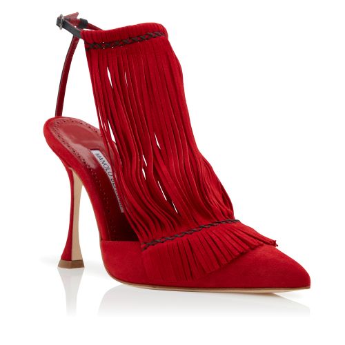 Red Suede Fringe Detail Pumps 