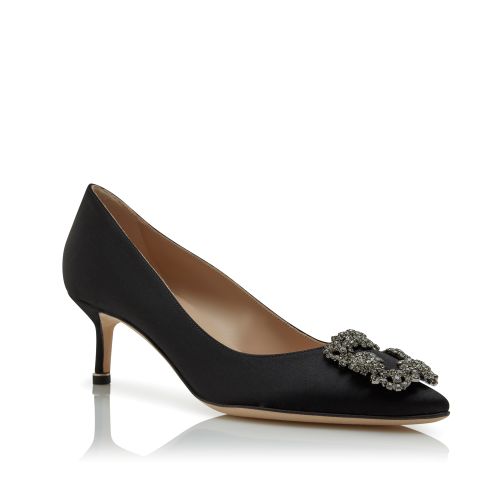 Black Satin Jewel Buckle Pumps