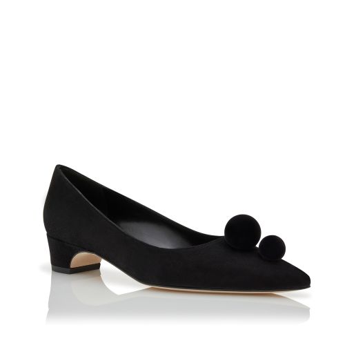 Black Suede Pom Pom Detail Pumps